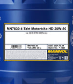 Mannol 7830 4-Takt Motorbike 20W-50 HD 2-takt olie - 20 Liter