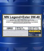 Mannol 7901 Legend+Ester 0W-40 Motorolie - 20 Liter