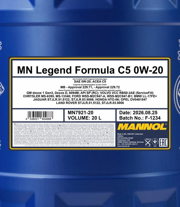 Mannol 7921 Legend Formula C5 0W-20 Motorolie - 20 Liter