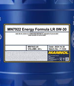 Mannol 7922 Energy Formula LR 0W-30 Motorolie - 20 Liter