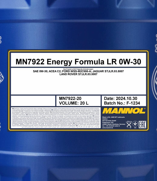 Mannol 7922 Energy Formula LR 0W-30 Motorolie - 20 Liter