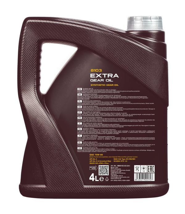 Mannol 8103 Extra Getriebeoel 75W-90 GL-5 Versnellingsbakolie - 4 Liter