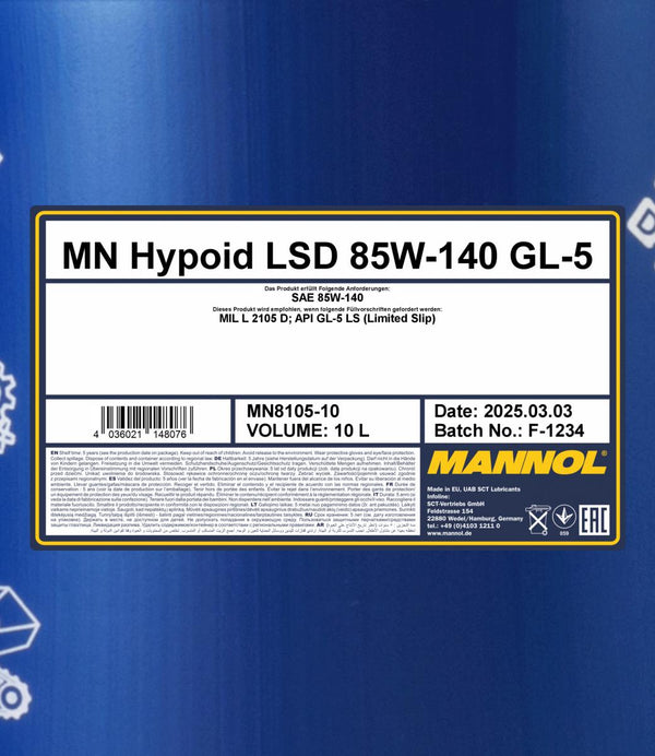 Mannol 8105 Hypoid LSD 85W-140 GL-5 Versnellingsbakolie - 10 Liter