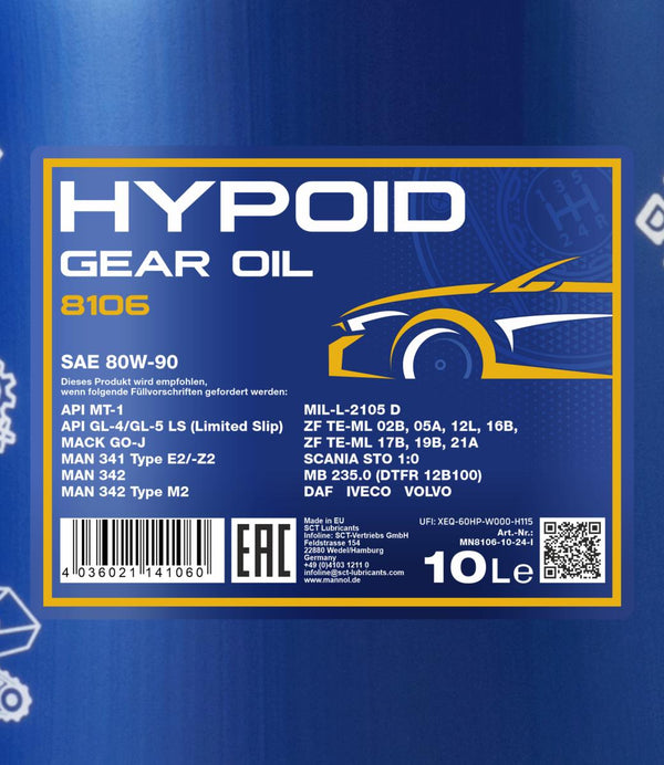 Mannol 8106 Hypoid 80W-90 GL-5 LS Versnellingsbakolie - 10 Liter