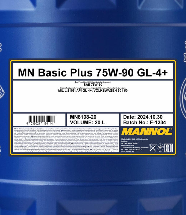 Mannol 8108 Basic Plus 75W-90 GL-4+ Versnellingsbakolie - 20 Liter