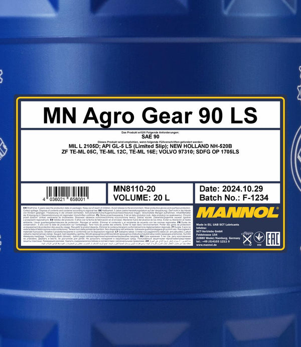 Mannol 8110 Agro Gear 90 LS Versnellingsbakolie - 20 Liter