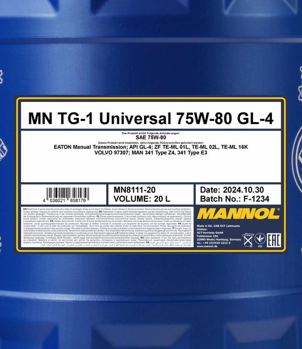 Mannol 8111 TG-1 Universal 75W-80 GL-4 Versnellingsbakolie - 20 Liter