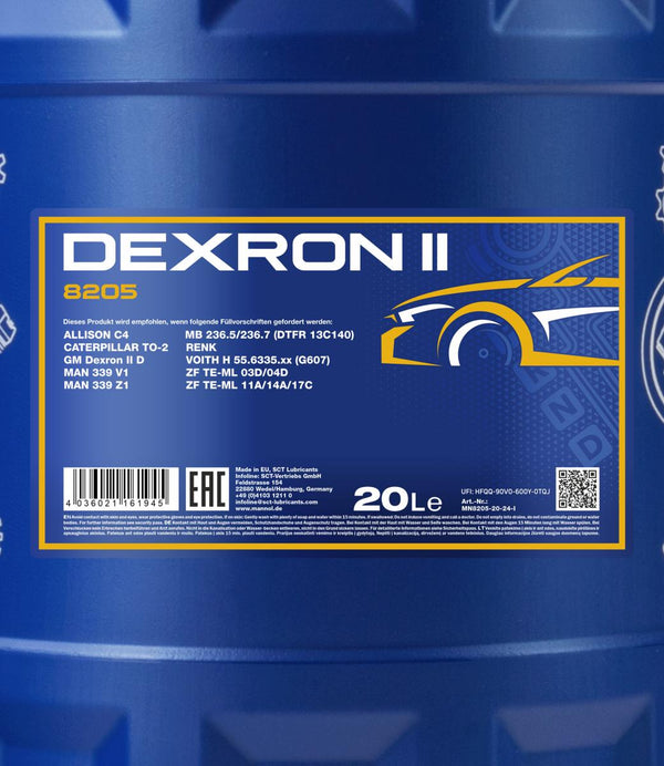 Mannol 8205 Automatic ATF Dexron II Versnellingsbakolie - 20 Liter