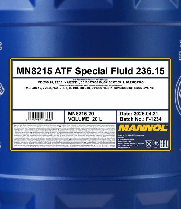 Mannol 8215 ATF Special Fluid 236.15 Versnellingsbakolie - 20 Liter