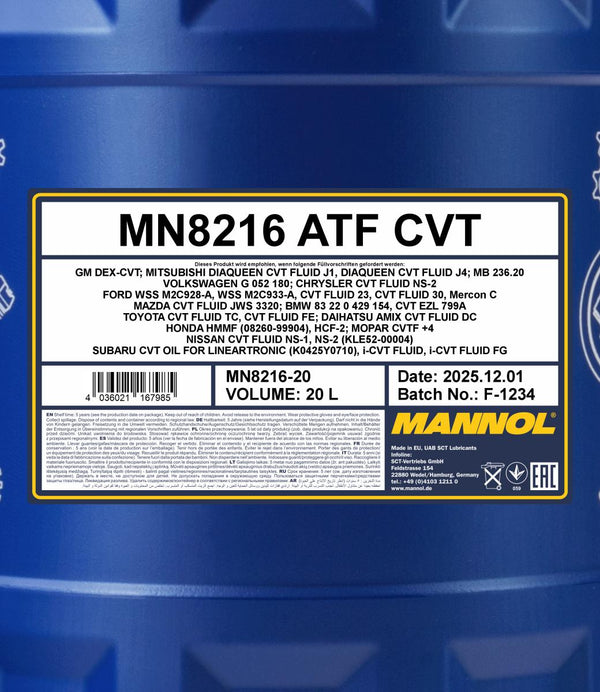 Mannol 8216 ATF CVT Versnellingsbakolie - 20 Liter