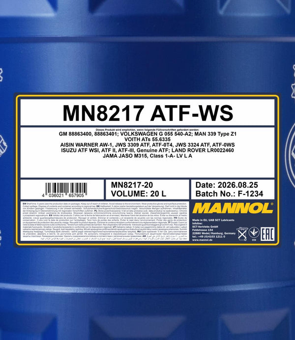 Mannol 8217 ATF WS Versnellingsbakolie - 20 Liter