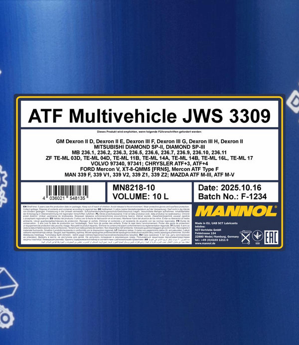 Mannol 8218 ATF Multivehicle JWS 3309 Versnellingsbakolie - 10 Liter