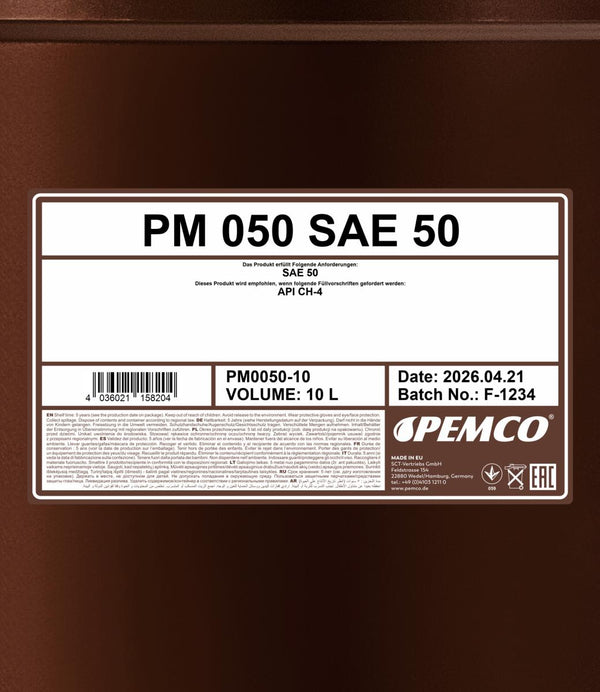 Pemco 050 SAE 50 Motorolie - 10 Liter