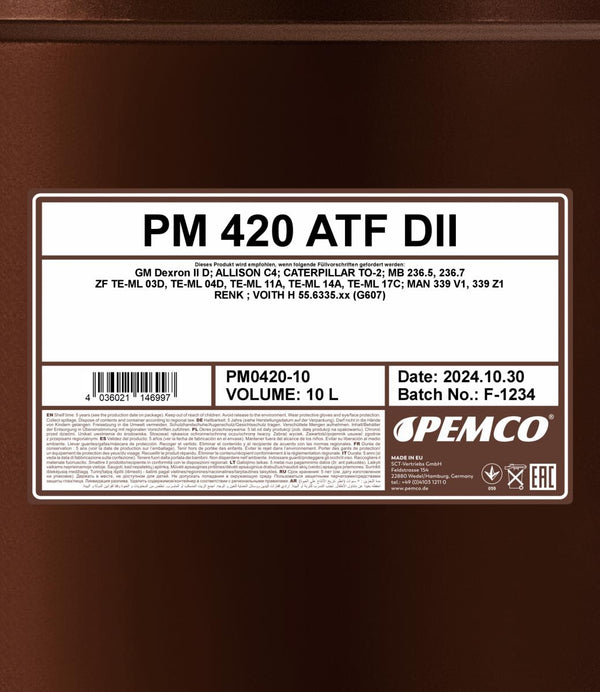 Pemco 420 ATF IID Versnellingsbakolie - 10 Liter