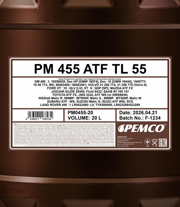 Pemco 455 ATF TL 55 Versnellingsbakolie - 20 Liter