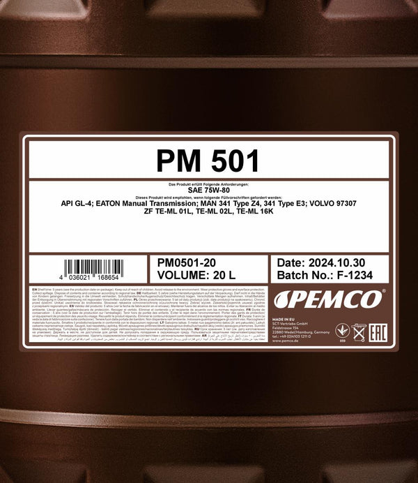 Pemco 501 75W-80 Versnellingsbakolie - 20 Liter