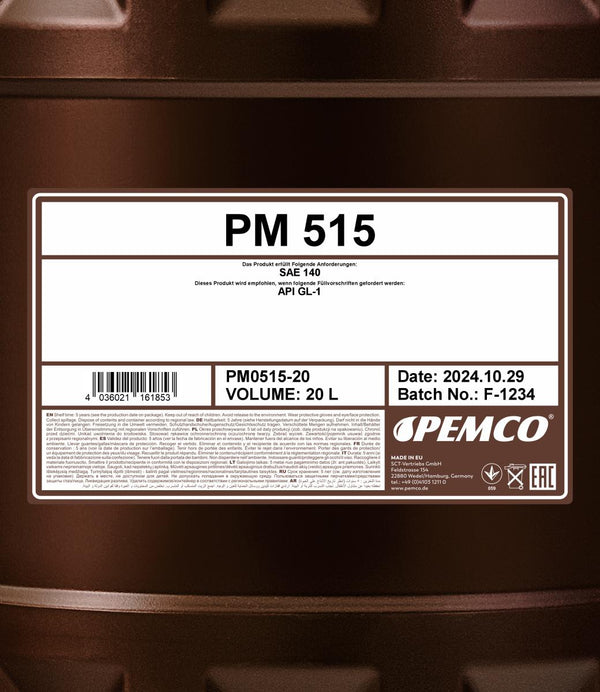 Pemco 515 SAE 140 Versnellingsbakolie - 20 Liter