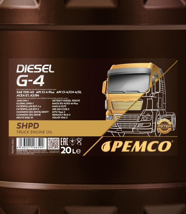 Pemco 704 Diesel G-4 SHPD 15W-40 Motorolie - 20 Liter