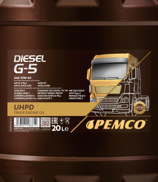 Pemco 705 Diesel G-5 UHPD 10W-40 Motorolie - 20 Liter