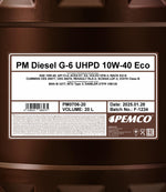Pemco 706 Diesel G-6 UHPD 10W-40 Eco Motorolie - 20 Liter