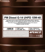 Pemco 714 Diesel G-14 UHPD 15W-40 Motorolie - 20 Liter