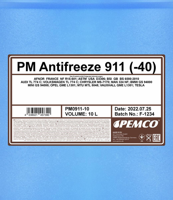 Pemco 911 Antifreeze (-40) Koelvloeistof - 10 Liter