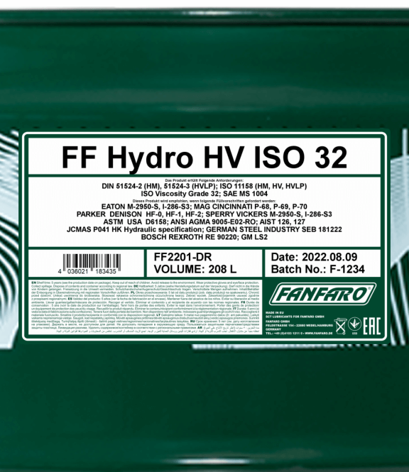 Fanfaro ISO HV 32 | Hydrauliek olie | 208 liter
