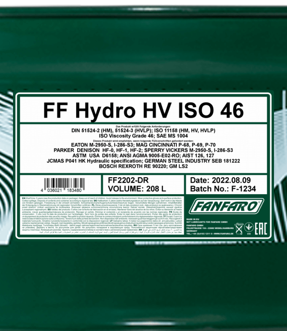 Fanfaro ISO HV 46 | Hydrauliek olie | 208 liter