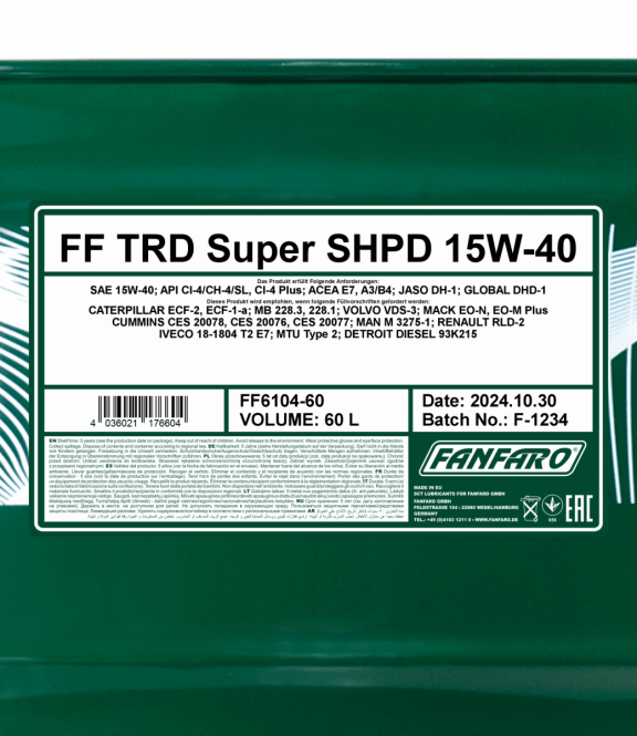 Fanfaro TRD Super SHPD | 15W40 Industriële vrachtwagen motorolie | 60 Liter - Oliereus