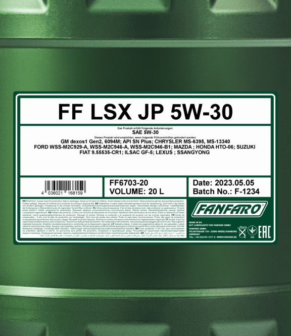 Fanfaro LSX JP | 5W30 | Synthetische Motorolie | 20 Liter