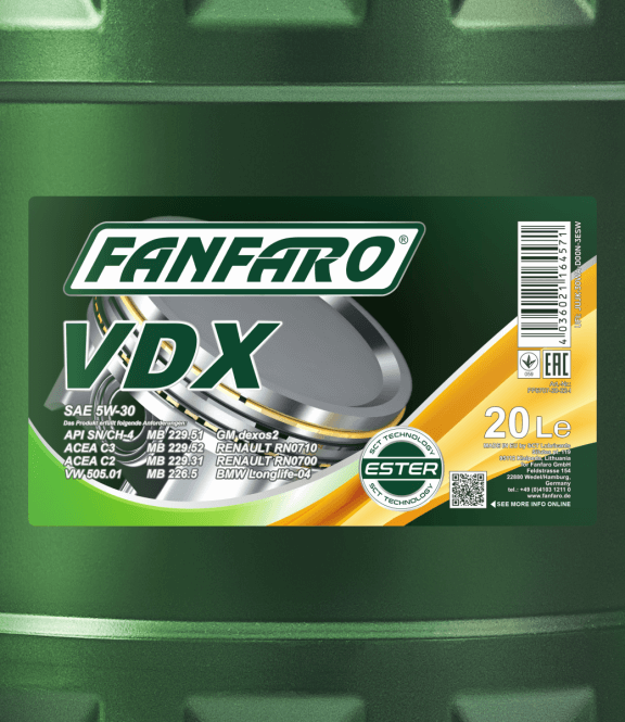 Fanfaro VDX | 5W30 | Vol Synthetische Motorolie | 20 Liter