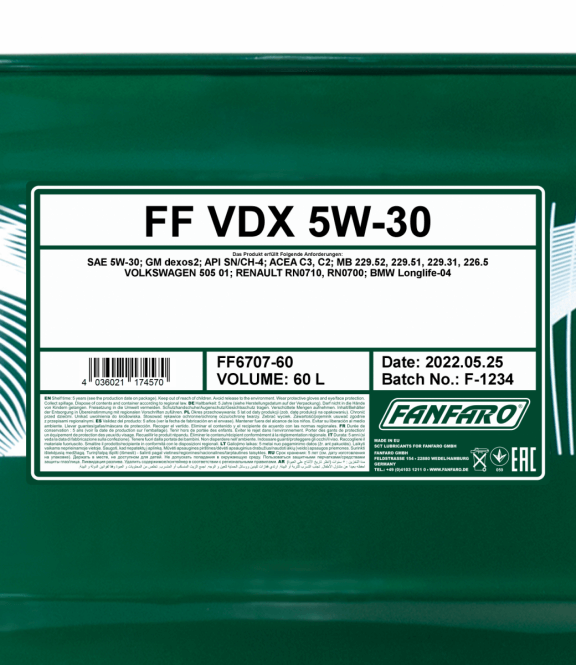 Fanfaro VDX | 5W30 | Vol Synthetische Motorolie | 60 Liter