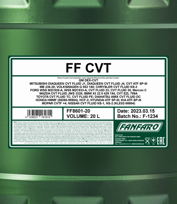 Fanfaro CVT | Vol Synthetische Transmissie olie | 20 Liter