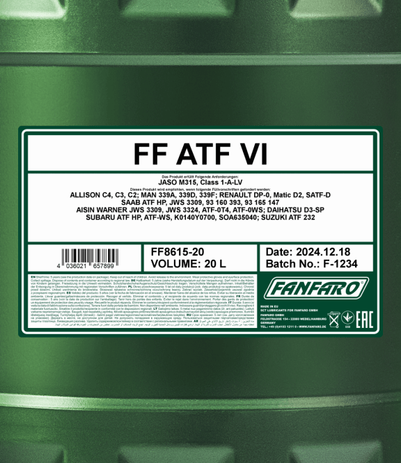Fanfaro ATF VI | Versnellingsbakolie | 20 Liter - Oliereus