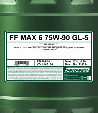 Fanfaro Max 6 , 75W90 Versnelingsbankolie GL-5 , 20 Liter - Oliereus
