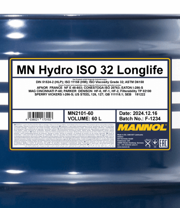 Mannol Hydro ISO 32 Longlife hydrauliek olie | 60 Liter - Oliereus